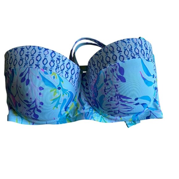 Lilly Pulitzer Bikini Leven Swim Top Size 12 Blue Oasis Swim Shady Convertible - Picture 7 of 8